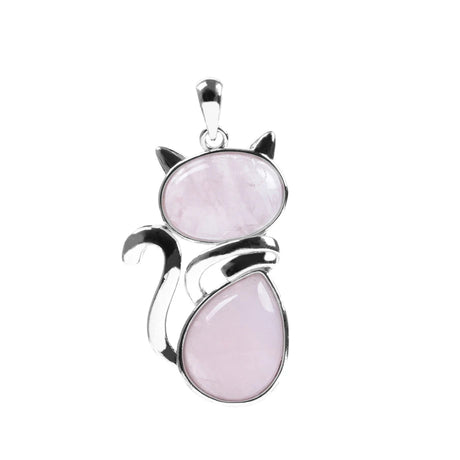 Cat-shaped pendant with pink stone and silver accents on a white background