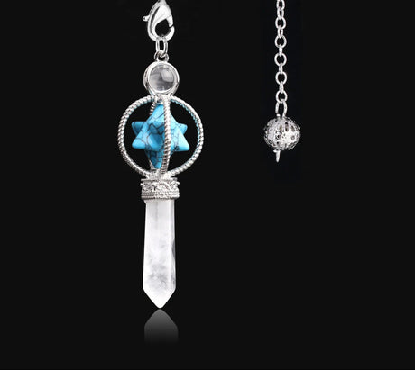 Jewelry pendant with turquoise stone and crystal on a black background