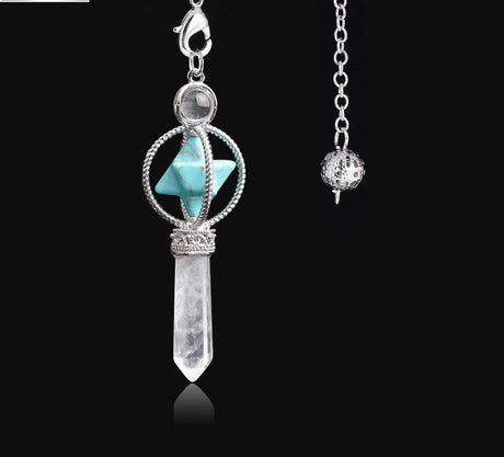 Jewelry pendant with turquoise stone and crystal on a black background