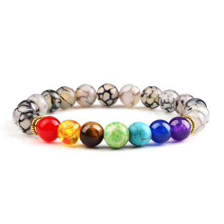 Multicolored beaded bracelet on a white background