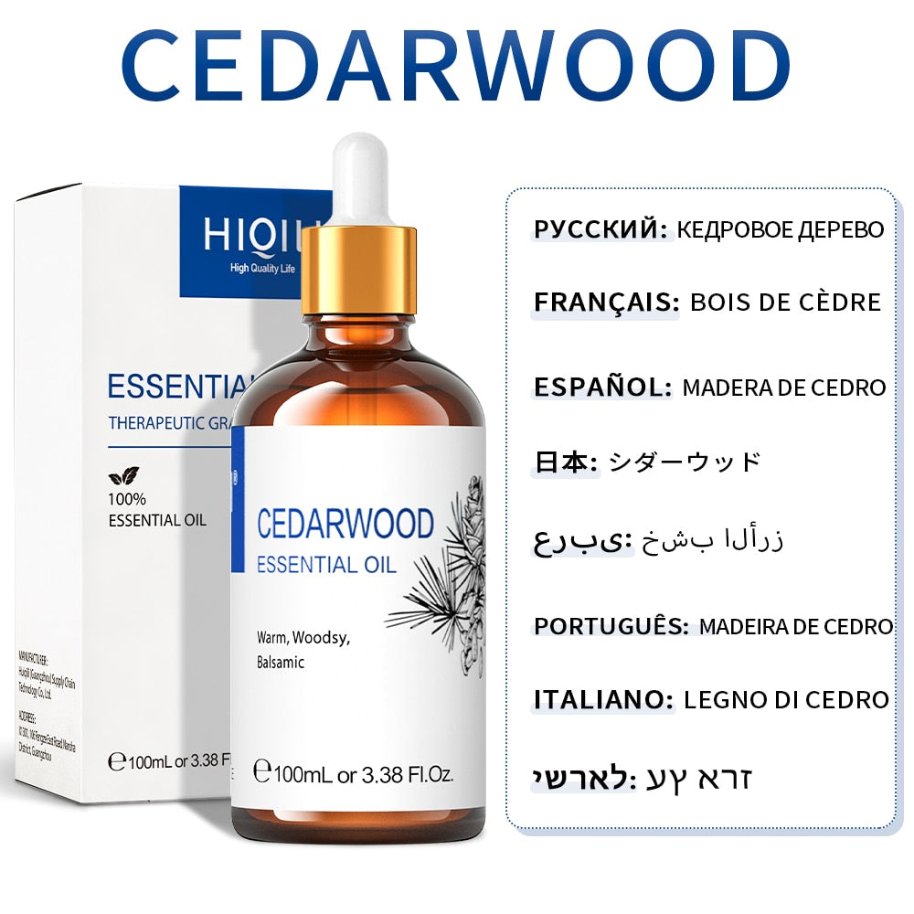 CEDARWOOD essential oil bottle with dropper and packaging on a white background