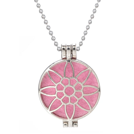 Pink floral pendant necklace on a white background