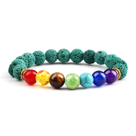 Colorful beaded bracelet with turquoise stones and multicolored beads on a white background