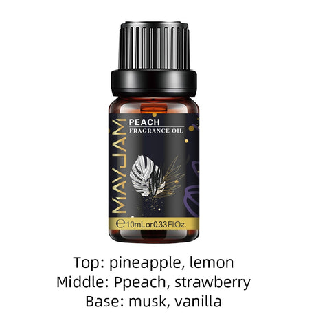 Mayumi peach fragrance oil bottle with label on a white background