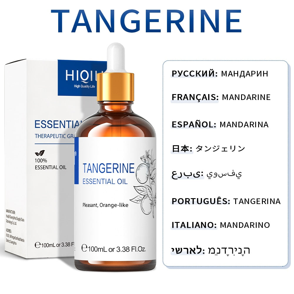 Tangerine essential oil bottle with dropper and packaging on a white background