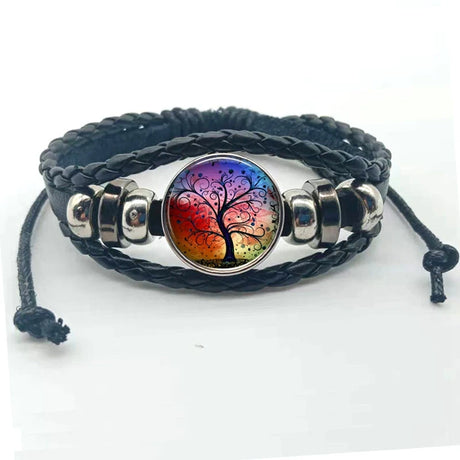 Bracelet with colorful tree of life design on a white background