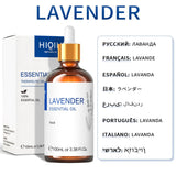 Lavender essential oil bottle with dropper and box on a white background