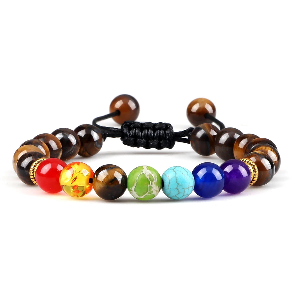 Multicolored beaded bracelet on a white background