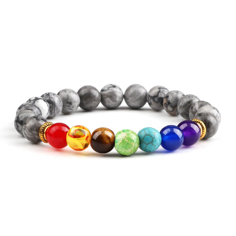 Multicolored beaded bracelet on a white background