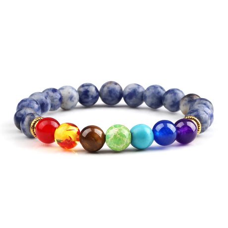 Multicolored beaded bracelet on a white background
