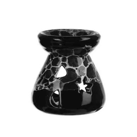 Black mosaic-patterned ceramic oil burner on a white background