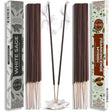 Incense sticks with their packaging labeled 'White Sage' and 'Frankincense Myrrh' on a white background.