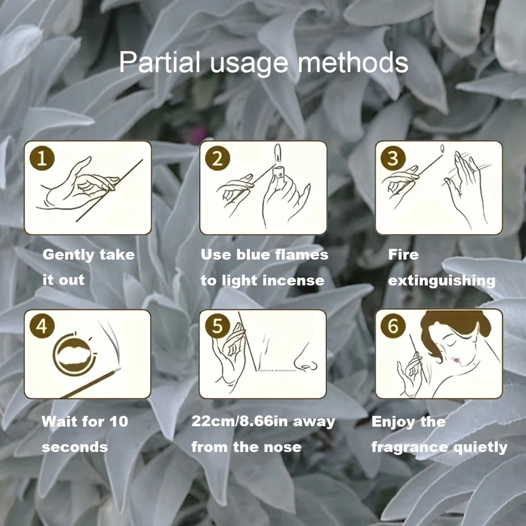 Instructions for using incense with a leafy background