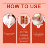 Instructions on how to use a skincare product with step-by-step illustrations and text.