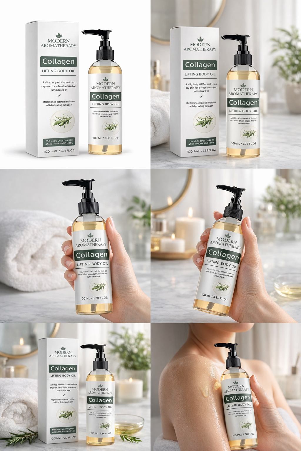 Collagen skincare product with packaging and application on skin.