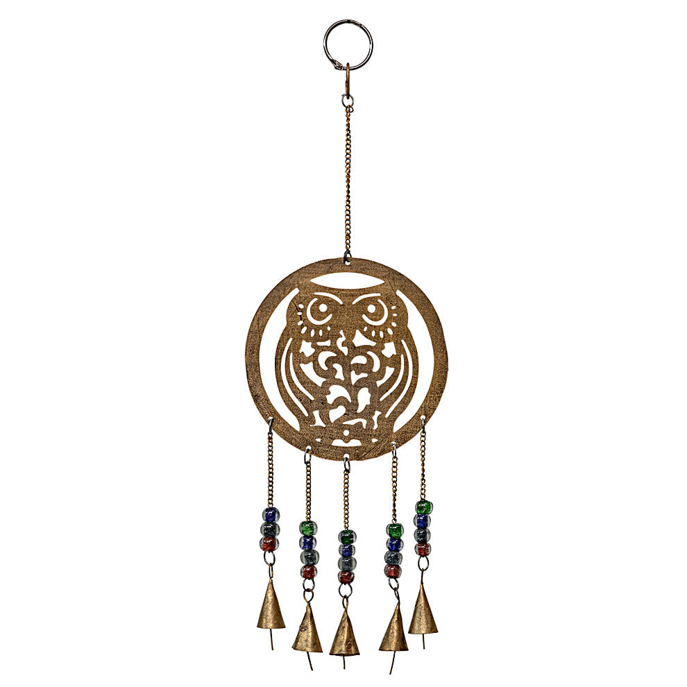 Owl Brass Bell Chime Large - Gold Metal