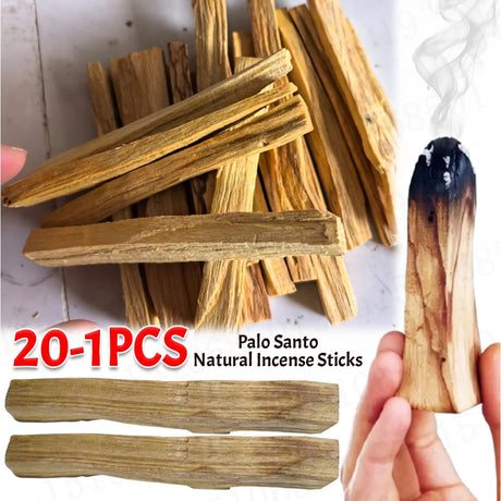 Palo Santo natural incense sticks with a lit stick on a white background