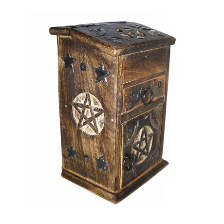 Pentacle Carved Wooden Herb Chest