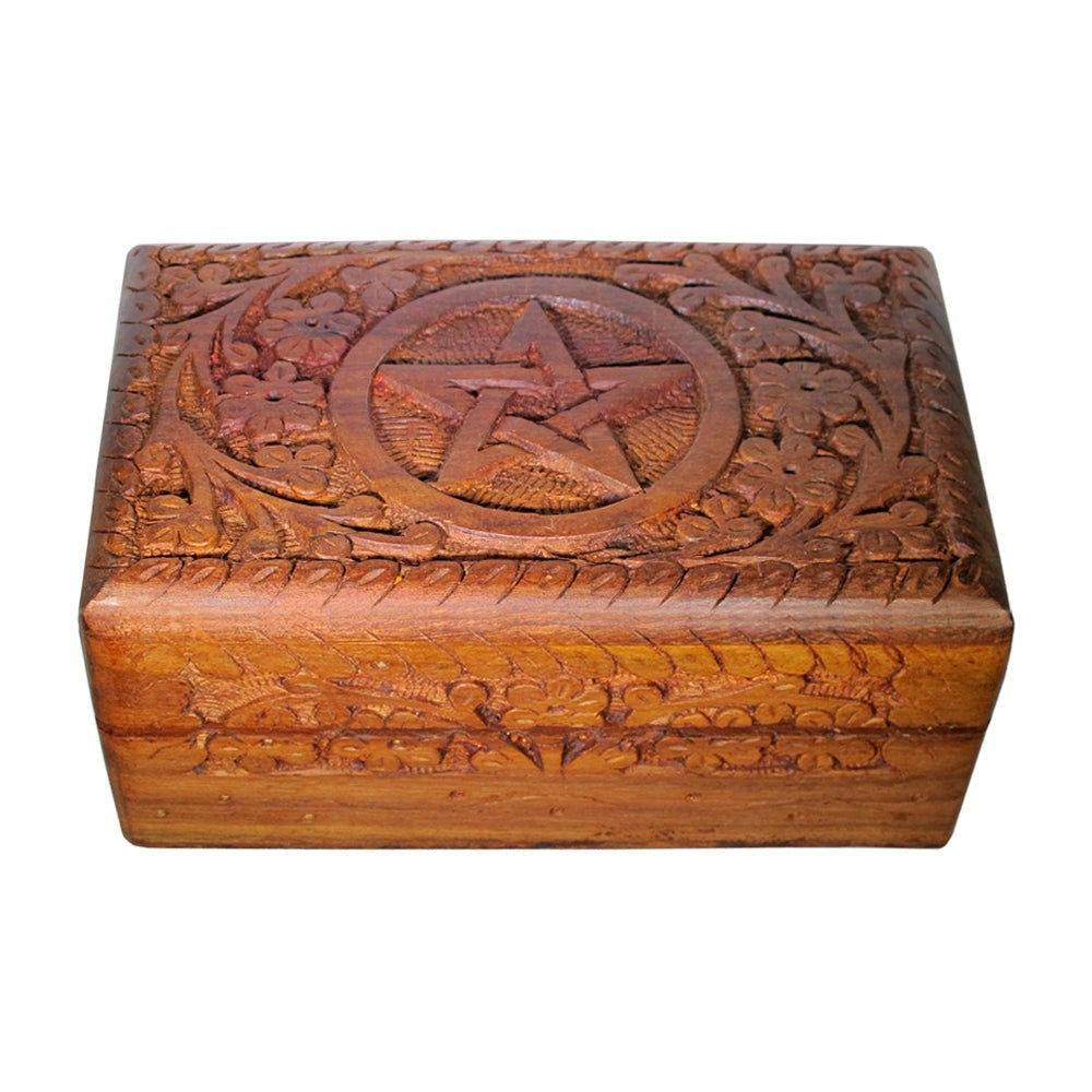 Pentacle Carved Wooden Box