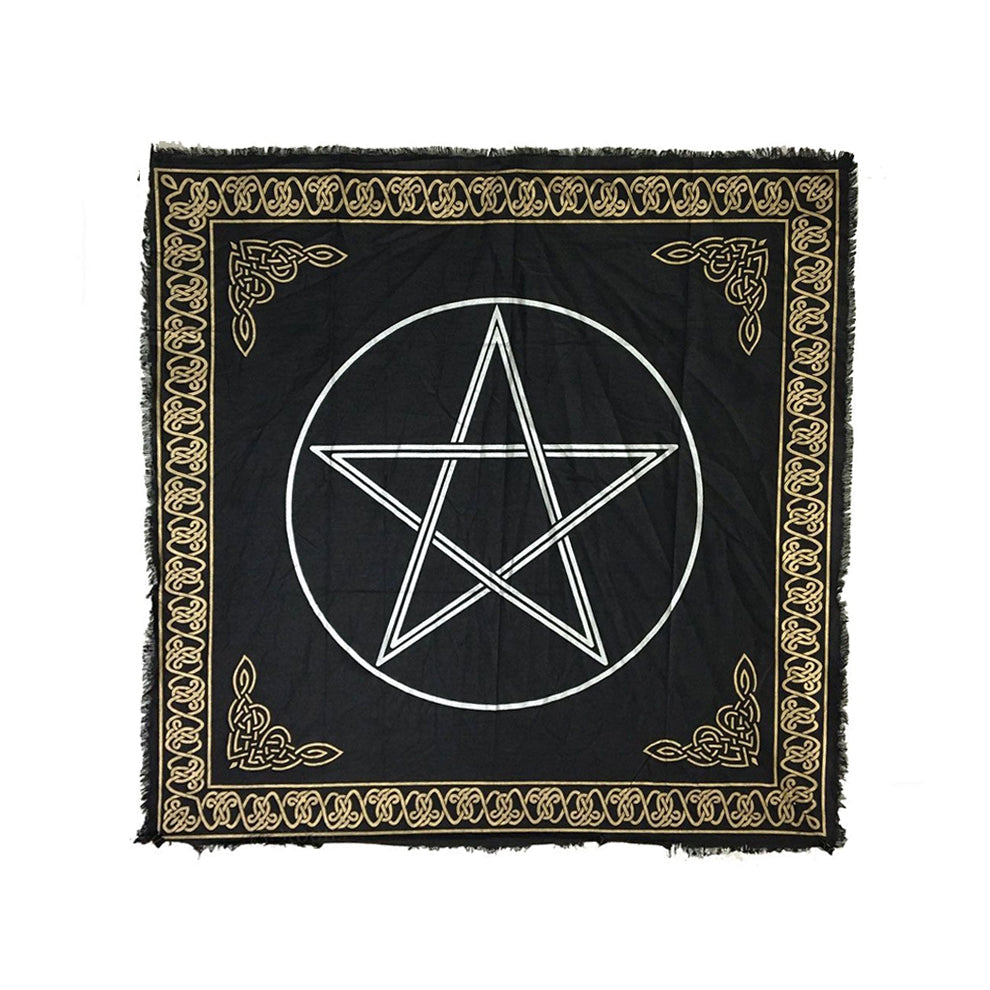 Pentagram Altar Cloth Gold/Silver Print on Black 36" Square