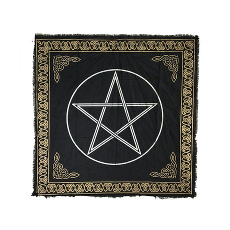 Pentagram Altar Cloth Gold/Silver Print on Black 36" Square
