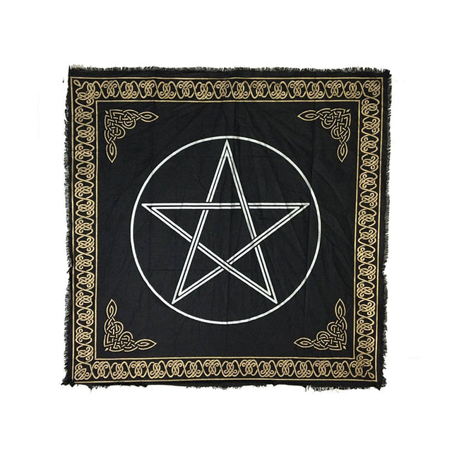 Pentagram Altar Cloth Gold/Silver Print on Black 36" Square