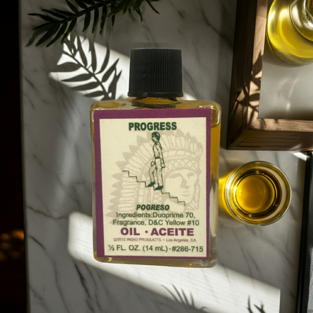 Progress Wish Oil prayer oil bottle for manifestation, spiritual focus, and forward movement rituals.