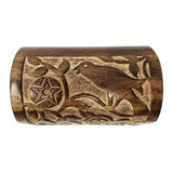 Raven & Pentagram Carved Round Top Wood Box