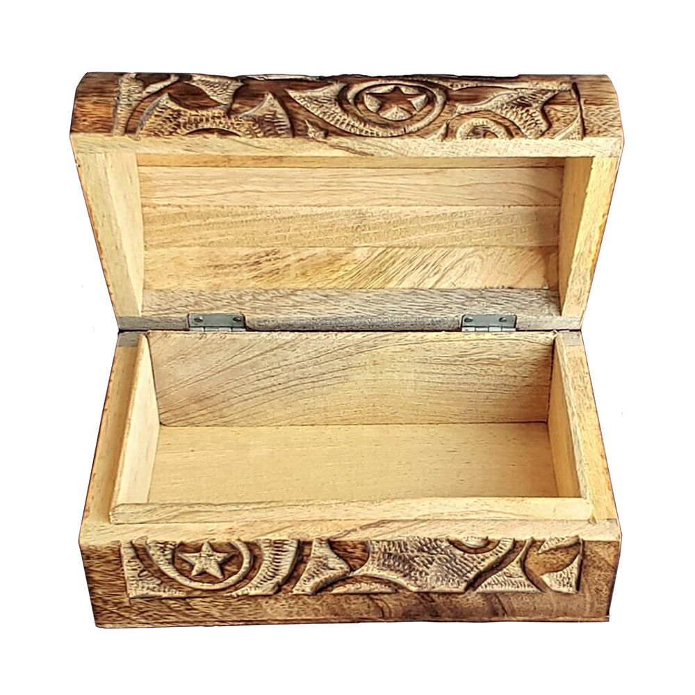 Raven & Pentagram Carved Round Top Wood Box