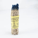 Rope incense with a yellow label on a white background