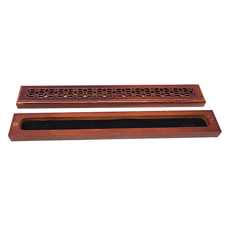 Rosewood Finish Wood Incense Box Burner - Medium
