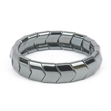 Silver metallic bracelet on a white background