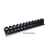 Black plastic tool with measurements on a white background