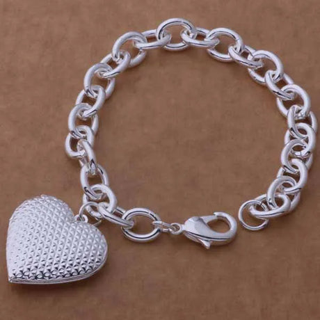 Pulsera de cadena con forma de corazón de plata de ley 925