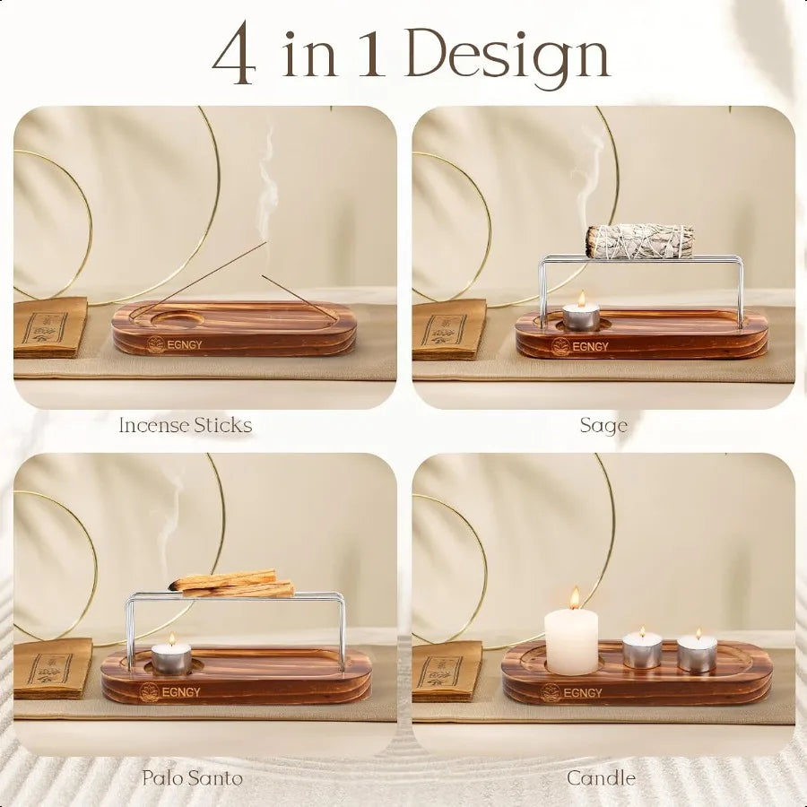 Wooden incense holder with various uses on a neutral background
