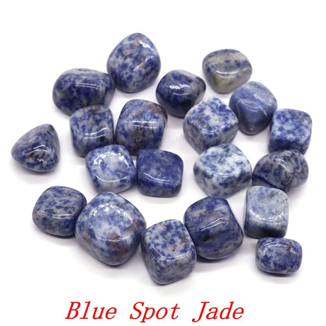 Blue spot jade stones on a white background with 'Blue Spot Jade' text.