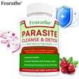 Supplement bottle labeled 'Parasite Cleanse & Detox' with natural ingredients on a white background.