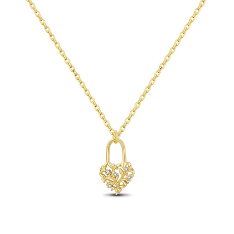 Gold necklace with a heart-shaped pendant on a white background