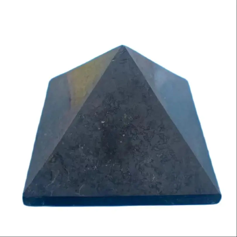 Pyramid-shaped object with a textured surface on a white background