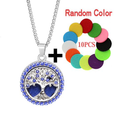 Necklace with tree of life pendant and colorful round beads on a white background