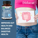 Didacat Candida supplement bottle with a person holding an illustration on a blue background