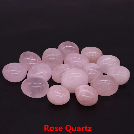 Rose Quartz stones on a black background with 'Rose Quartz' text.