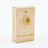 Beige box of 'The Classic Tarot' with tarot card symbols on a white background