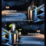 Car air freshener with light and strong mode options on a car interior background