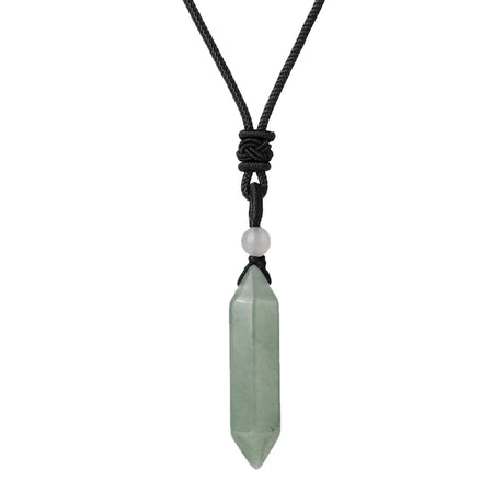 Necklace with a green crystal pendant on a white background
