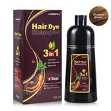 Hair dye shampoo packaging and bottle with MEIDU branding on a white background