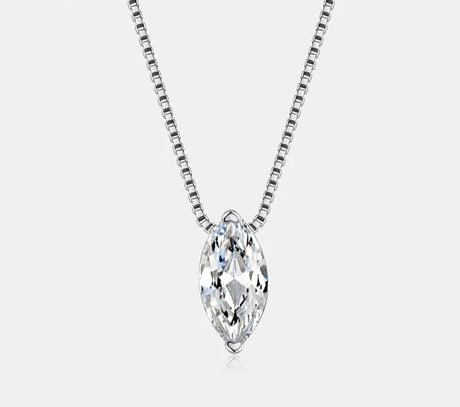 Silver necklace with a clear gemstone pendant on a white background, branded 'PERFANY'.