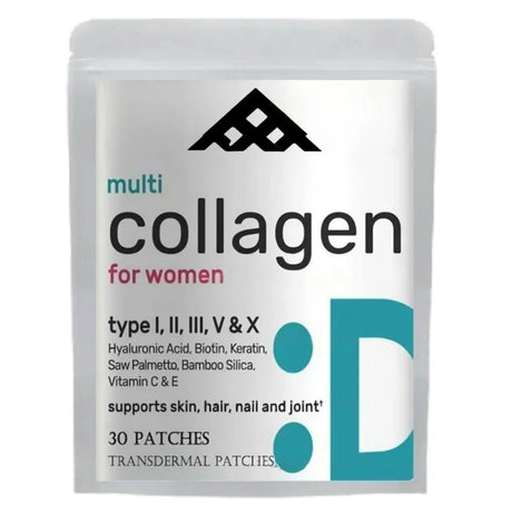 Package of multi collagen for women patches on a white background