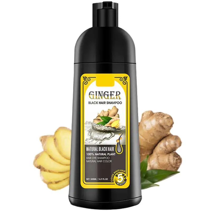 Black ginger shampoo bottle with label on a white background