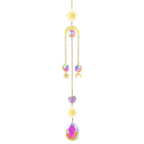 Decorative hanging chain with colorful crystal pendants on a white background